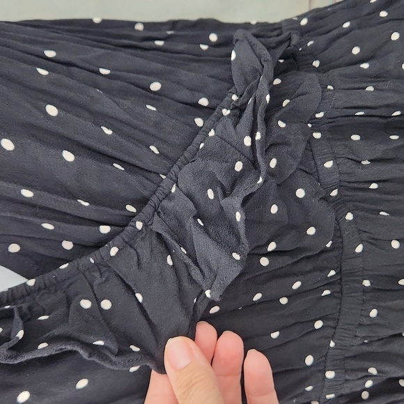 Madewell Black Ruffle Front Wrap Jumpsuit in Grid Dot - Picture 5 of 11